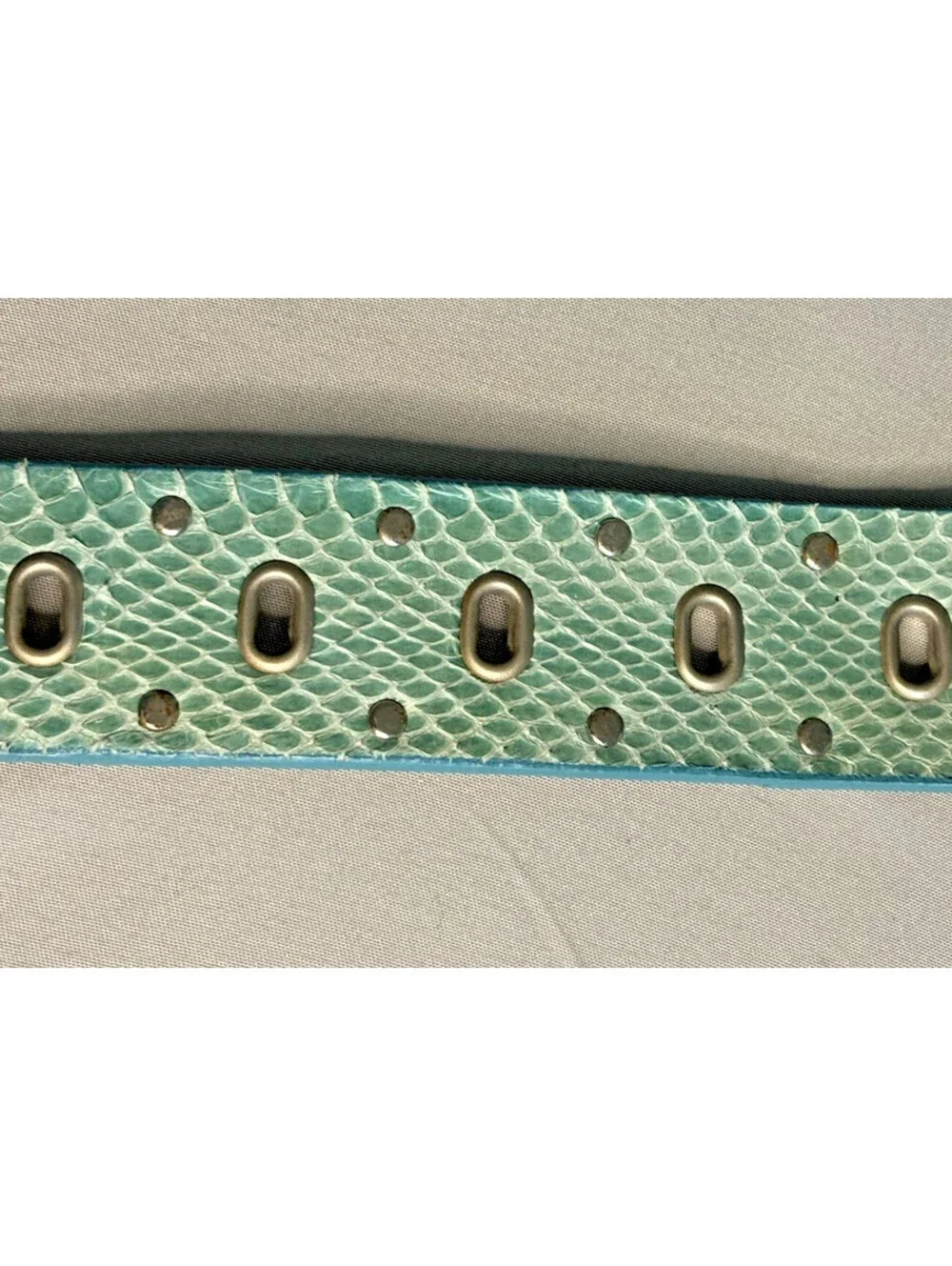 Vintage 1990's Calvin Klein Teal Snakeskin Oval Eyelets Belt 39